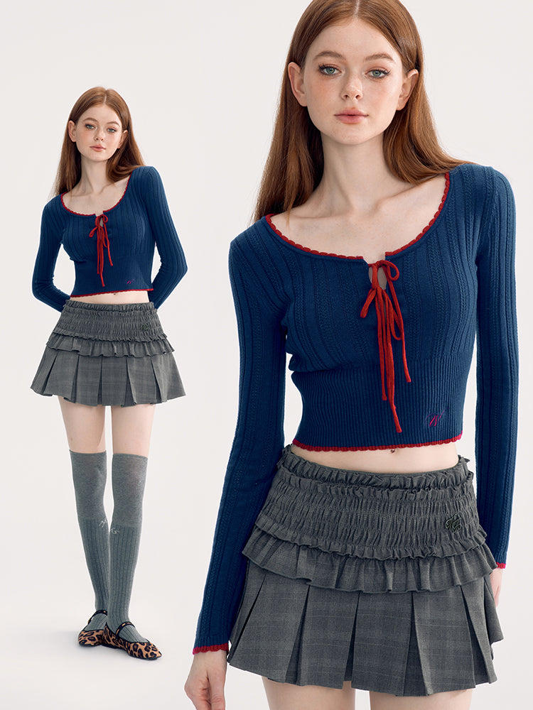 Bi-Color Lace-Up Stretch Casual Knit