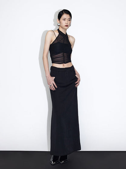 Detachable Asymmetric Sling Tube Top &amp; Gauze Pleated Tank Top Set