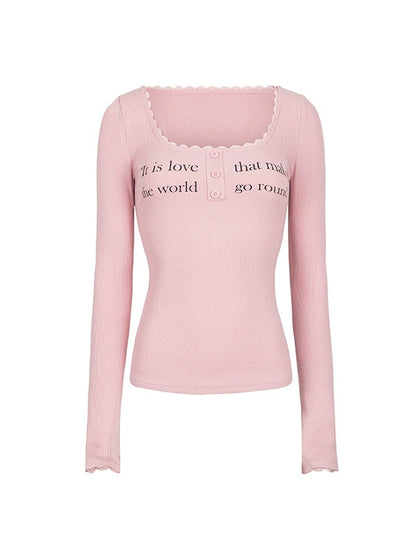 Elastic Tight-fitting Letter Printed Bottoming Shirt