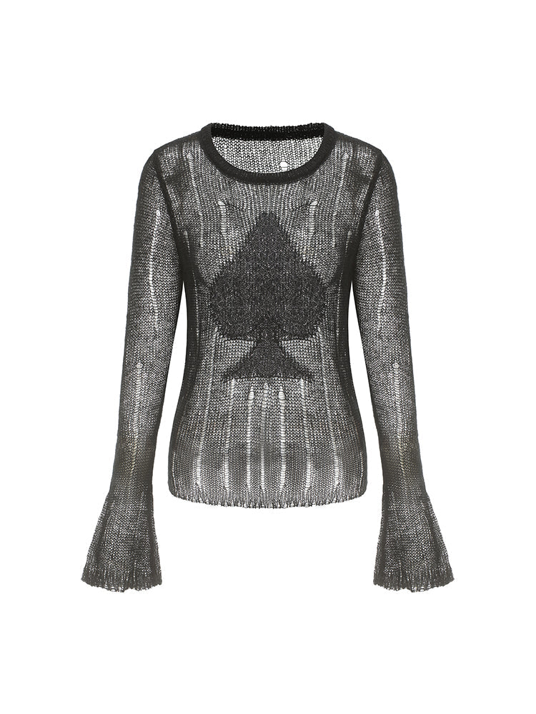 Spade Pattern Embroidered Mohair Sweater