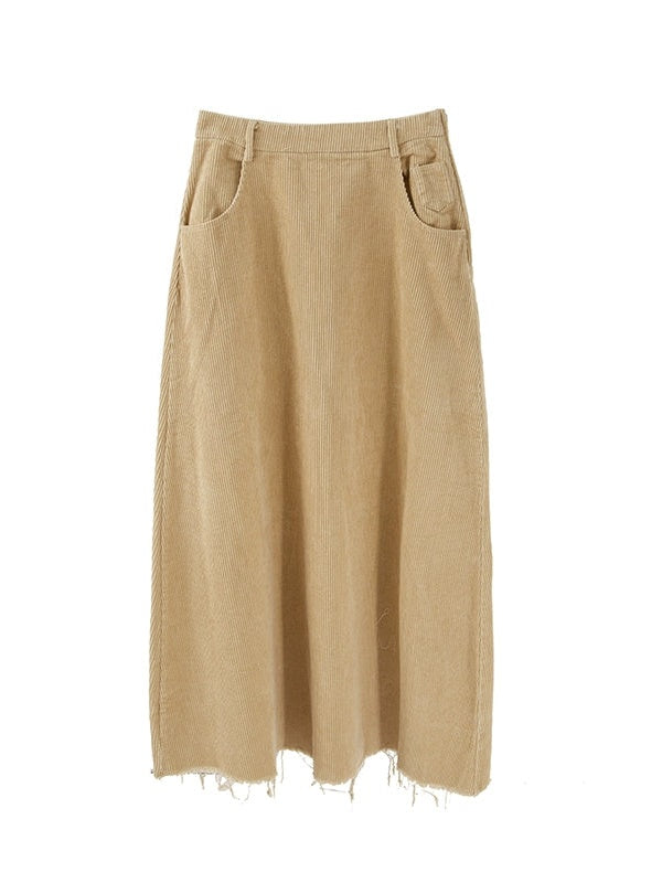 Fringed Corduroy Long A-line Skirt