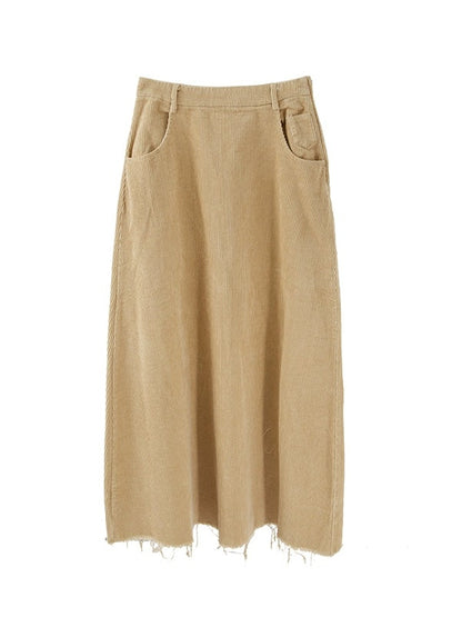 Fringed Corduroy Long A-line Skirt