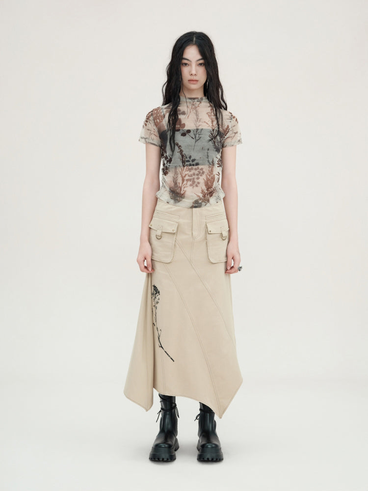 Printed Beaded Work Vest &amp; Irregular Work Skirt