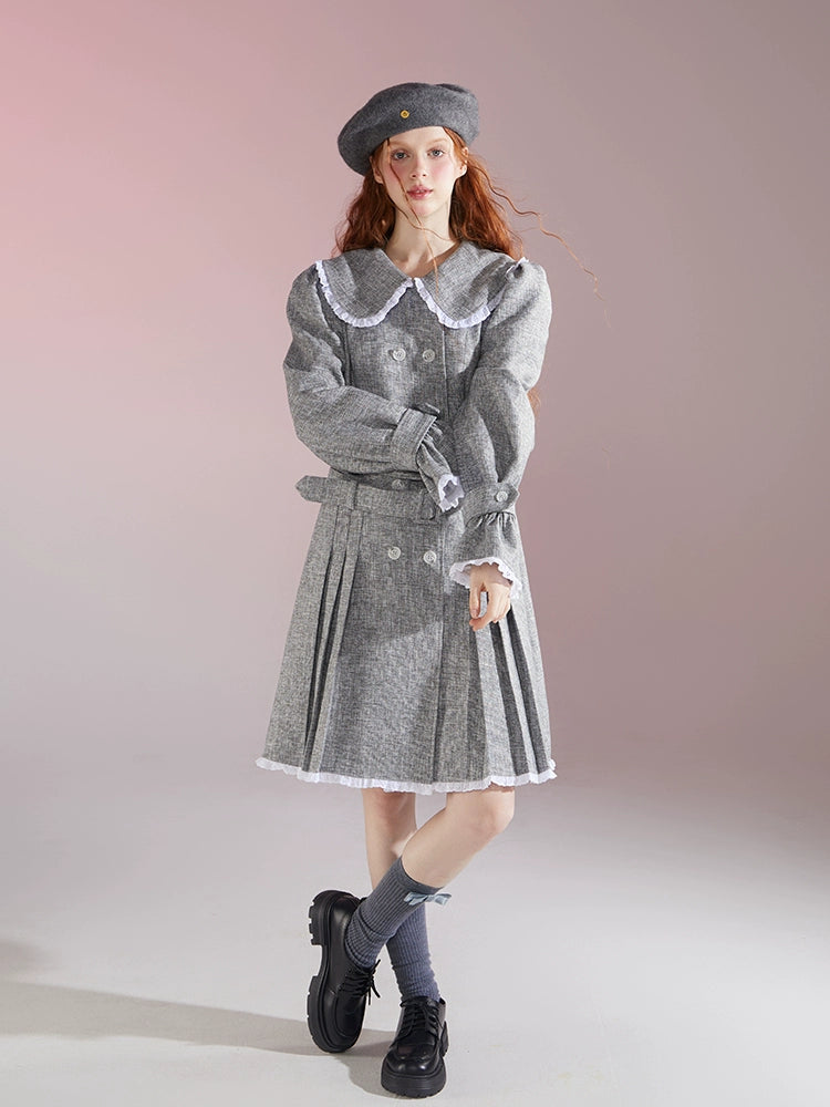 College -Stil Französisch Retro Puppenkragenkleid