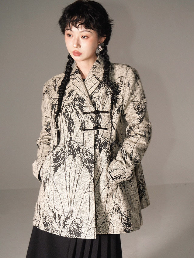 Chinese Style Jacquard A-Line Jacket