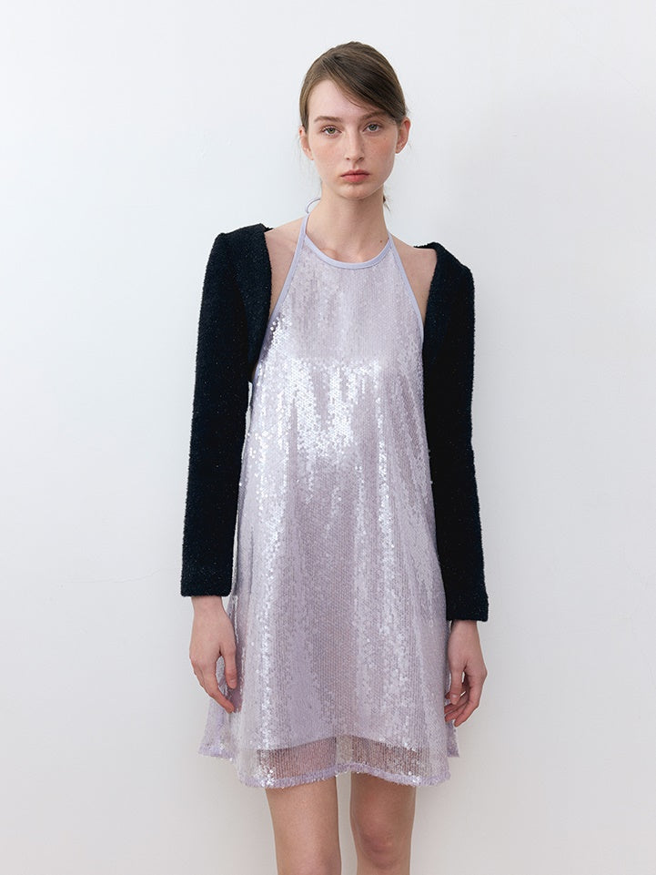 Pearlescent Three-dimensional Sequin Halter Neck Dress