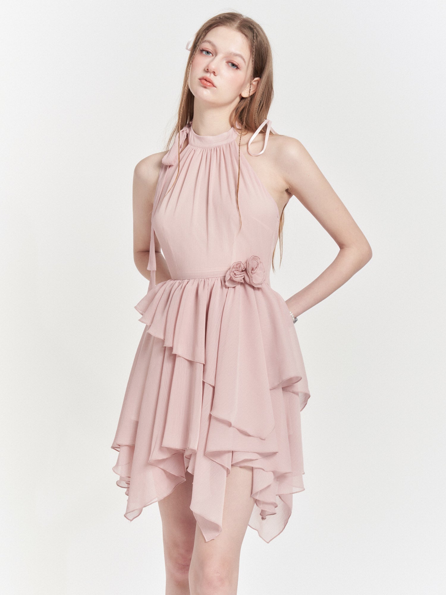 Hanging Neck Slim Chiffon Kleid