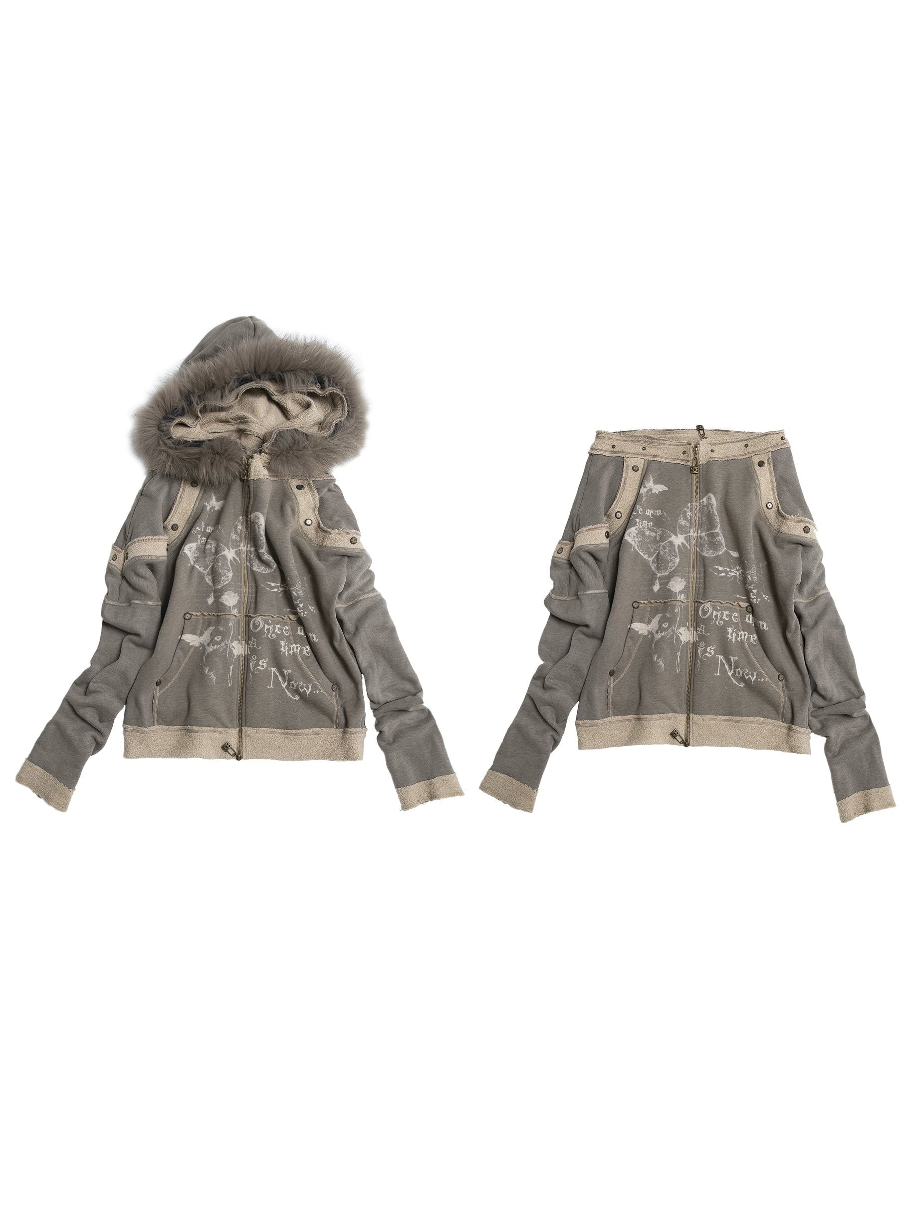 Print Loose Bat Sleeve Hooded Sweat Jacket