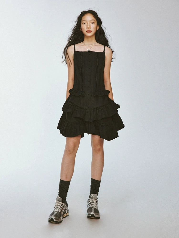 Pin Tuck Ruffle Suspender French Dress