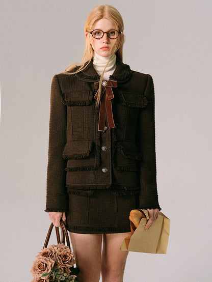 College Style Tweed Short Jacket &amp; Mini Skirt