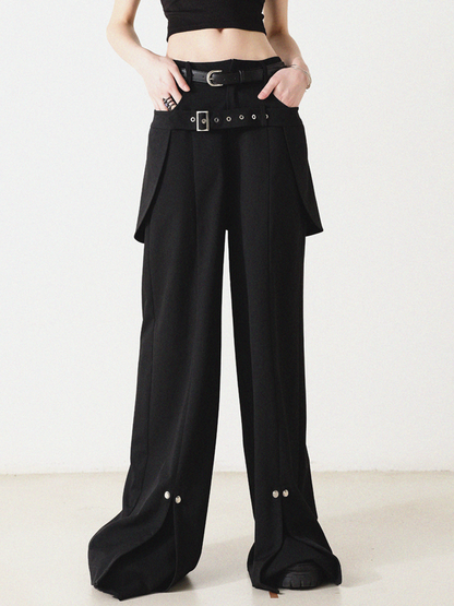 Wide Leg Pants With Belt Pocket