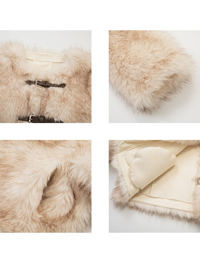 Leather Strap Buckle Eco-Friendly Short Fur Coat