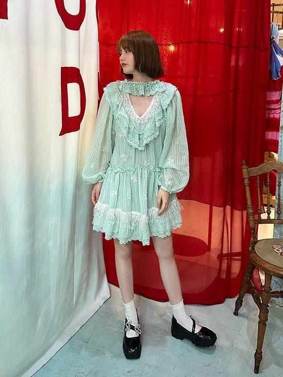 Balloon Sleeve Frill Fluffy Dress