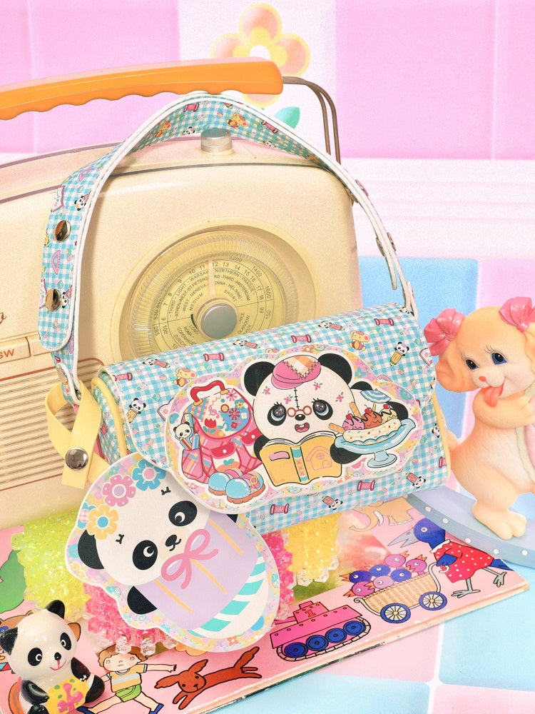 Plaid Print Love Panda Crossbody Bag