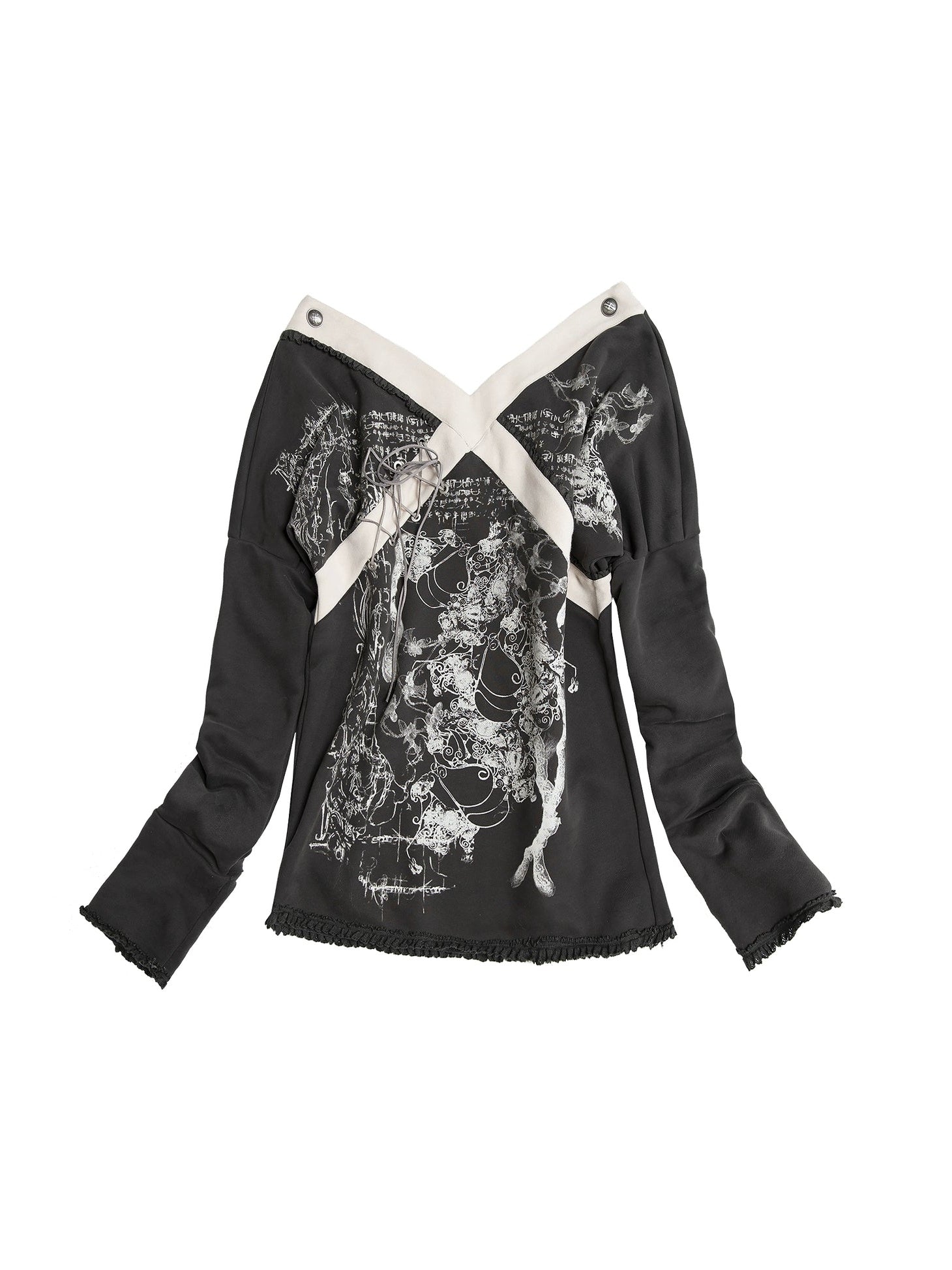 Splicing Print Distressed Long-sleeved T-shirt