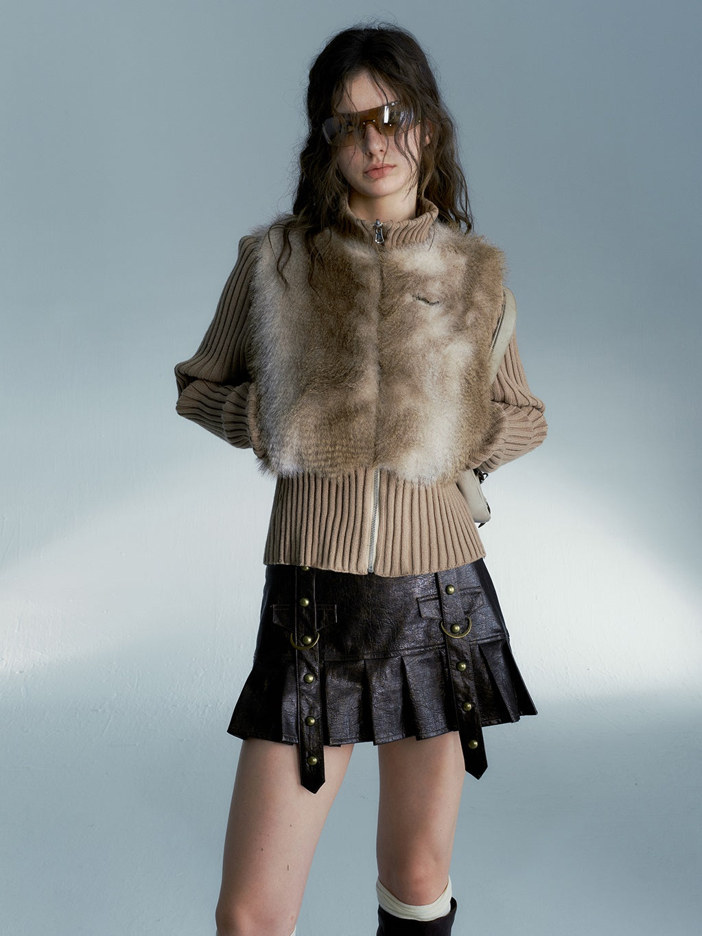 Knitted Switching Eco-Friendly Fur Jacket