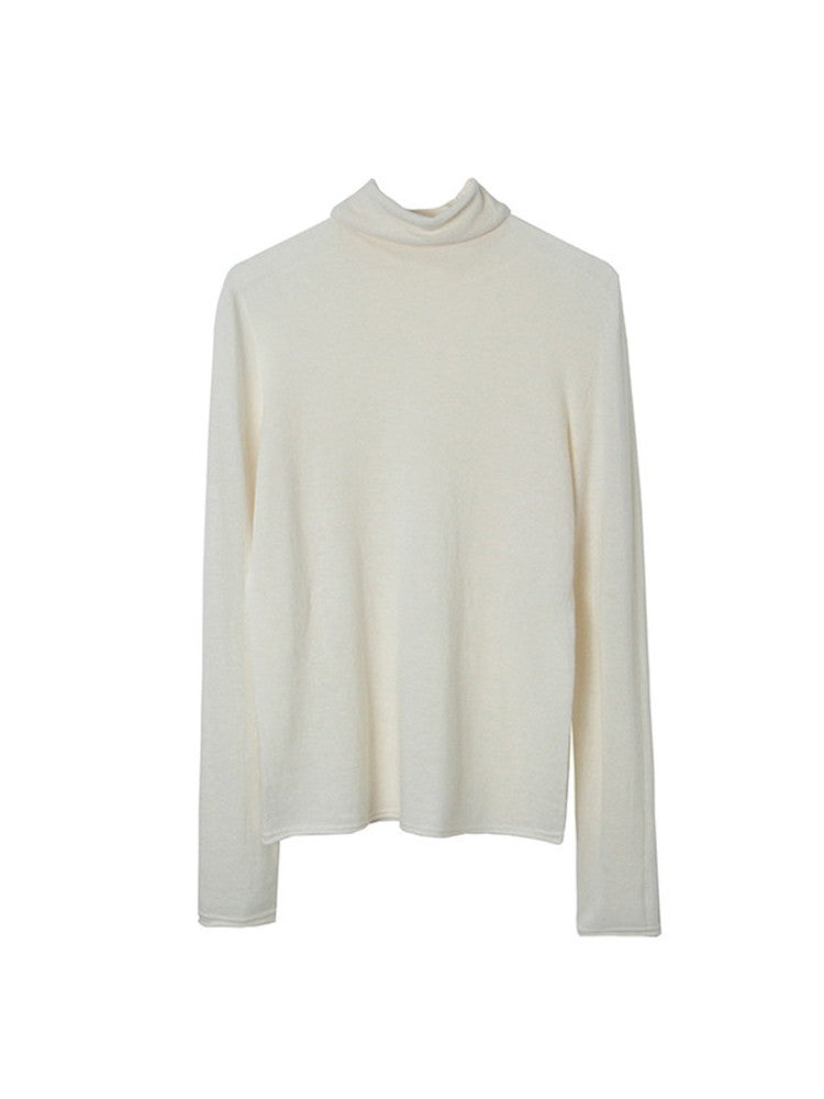 Cutsww Simple Plain Long-Sleeve High-Neck Knit