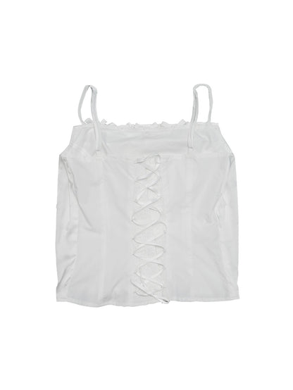 Fake Layered Back Lace-Up Camisole