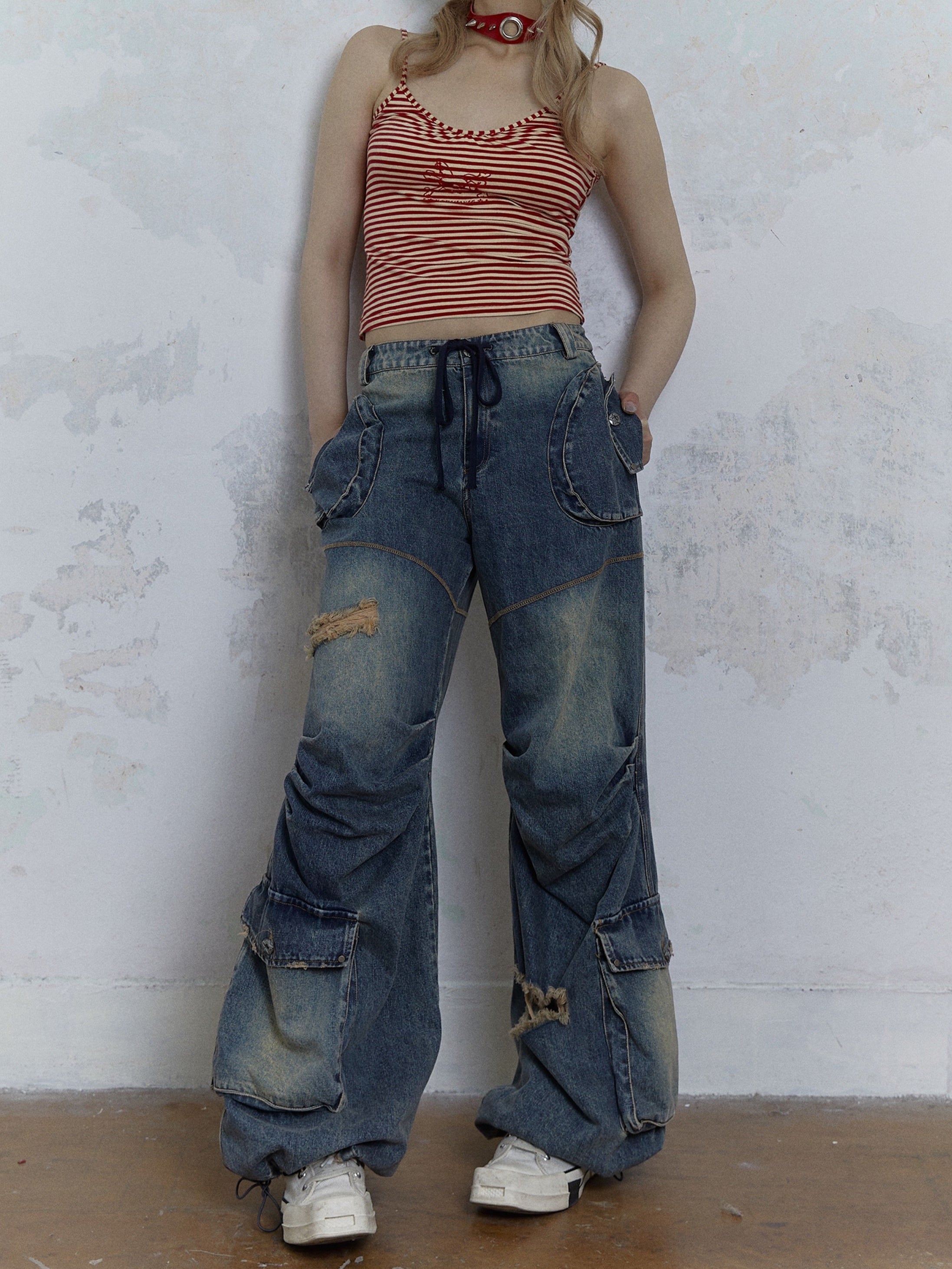 Washed Old Loose Wide-leg Denim Pants