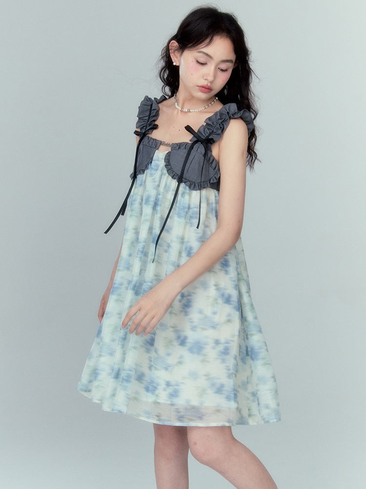 Frill Strap Chiffon Suspender Puffy Dress