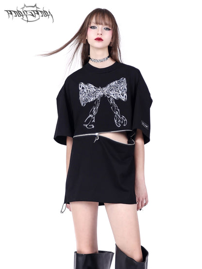 Zip 2Way Nichi Ribbon Unique Oversize T-Shirt