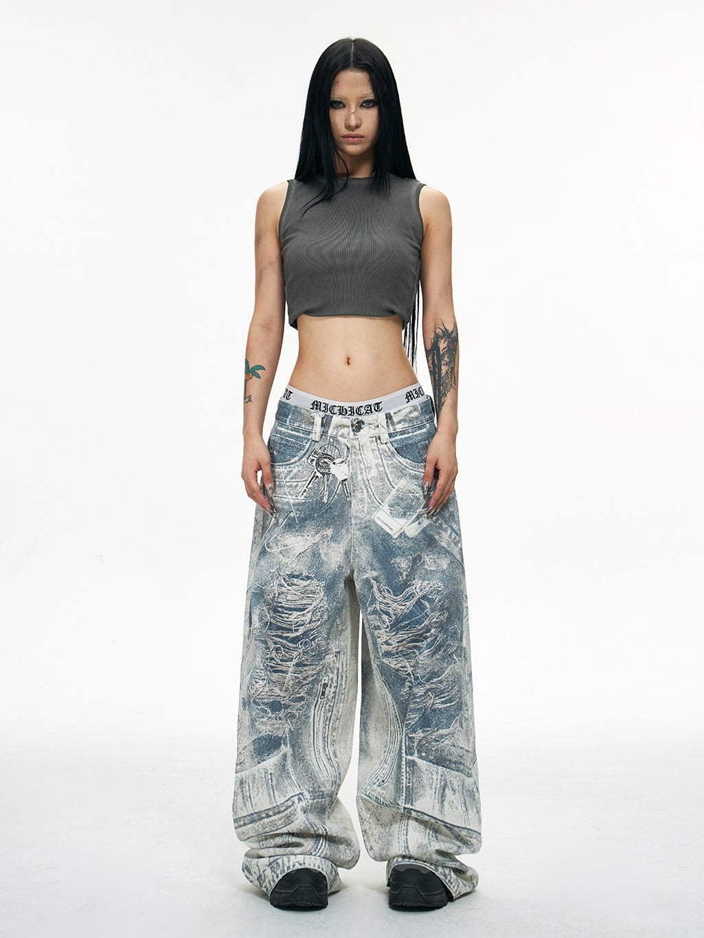 Vintage 3D Printed Keychain Baggy Wide Leg Jeans