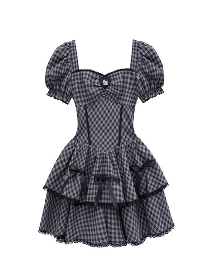 Back Hollow Check Ribbon One-piece