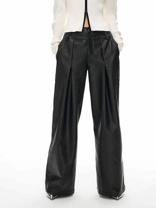 PU Leather Loose Wide-leg Casual Pants