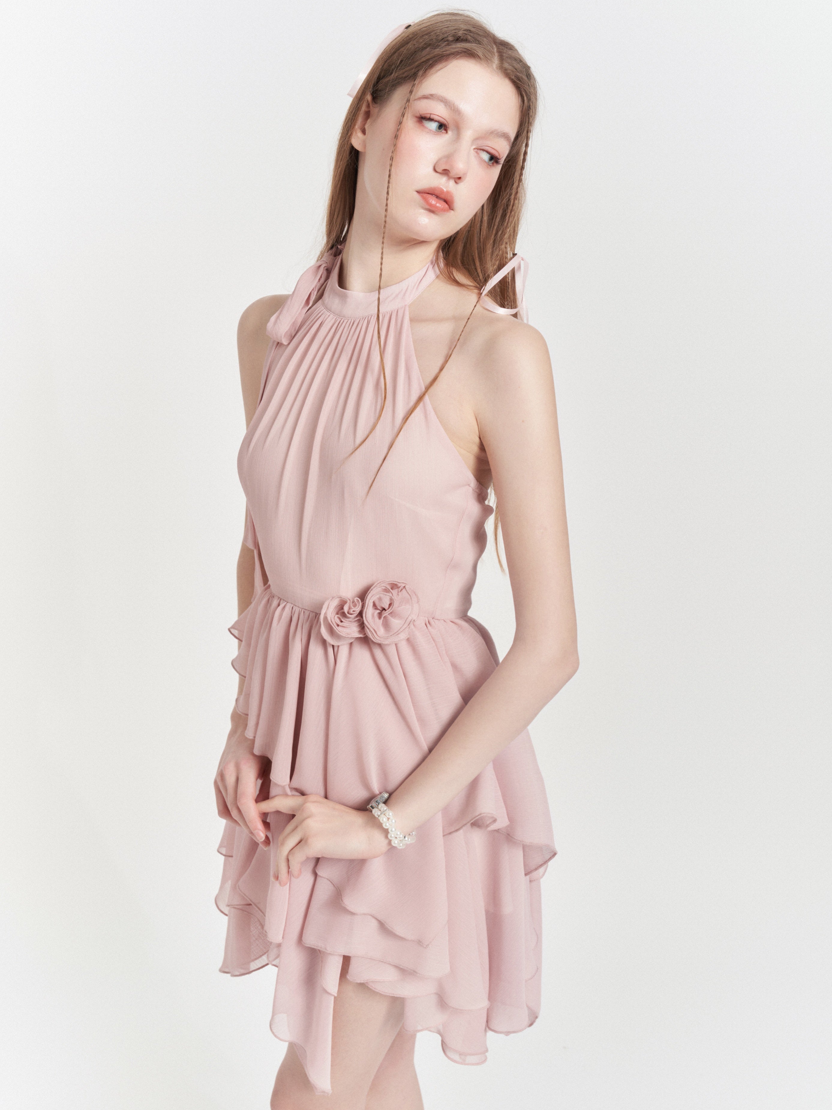 Hanging Neck Slim Chiffon Dress