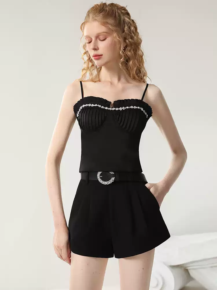 Bijou Rhinestone Shape Pleats Camisole