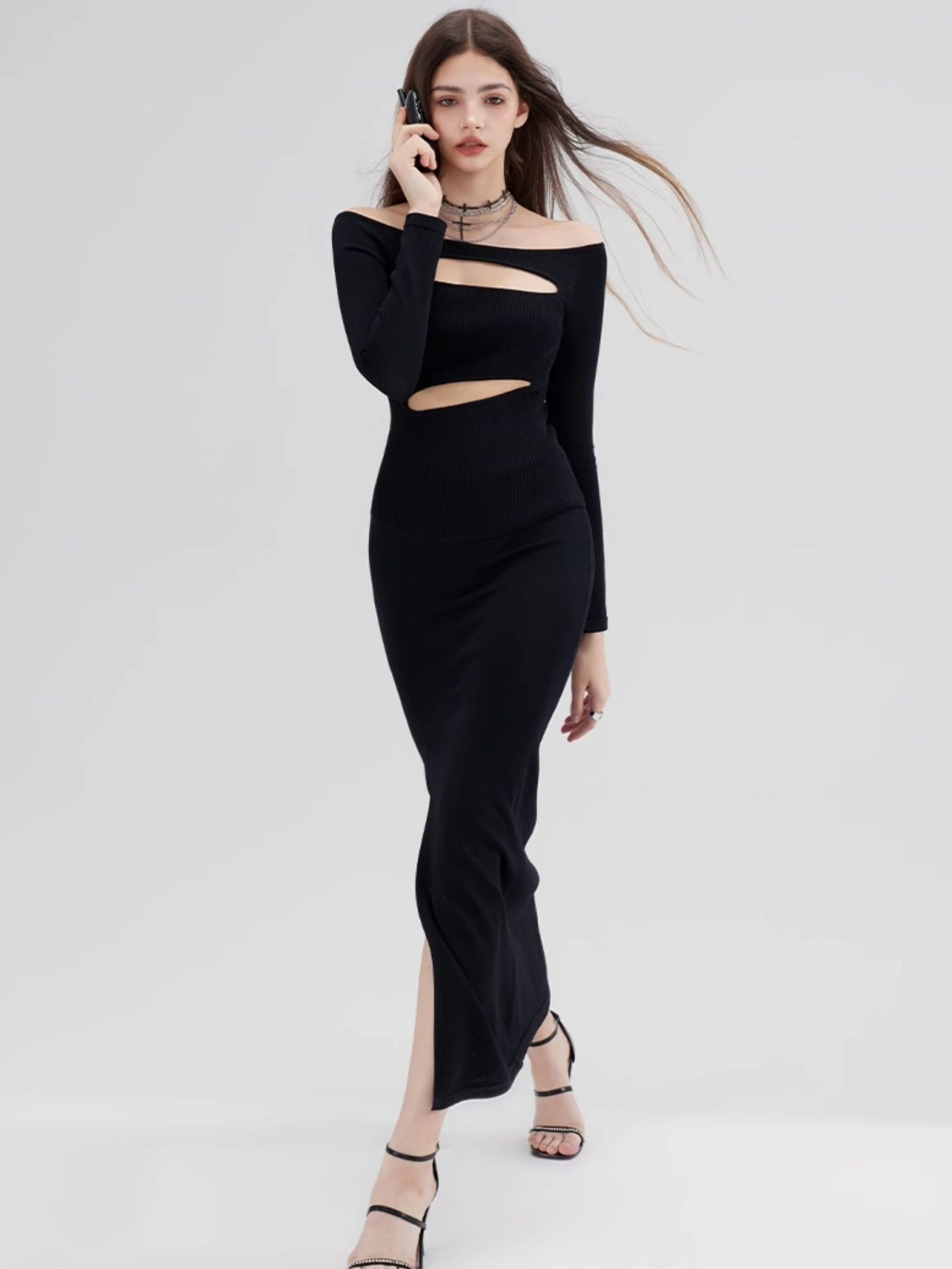 Hollow One-shoulder Sexy Desire Slit Stretch Slim Dress