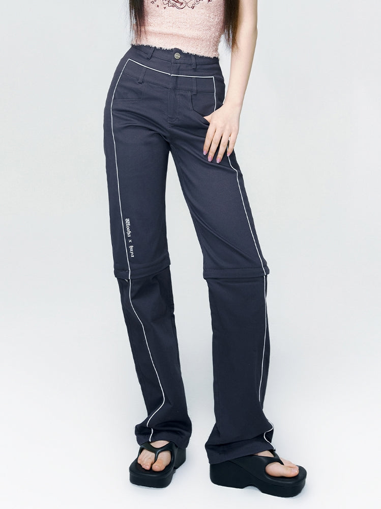 Straight Casual Knee-Zip Sporty Pants