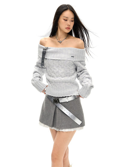 Detachable Belt One-shoulder Sweater