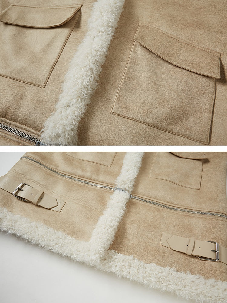 Detachable Large Lapel Plush Coat