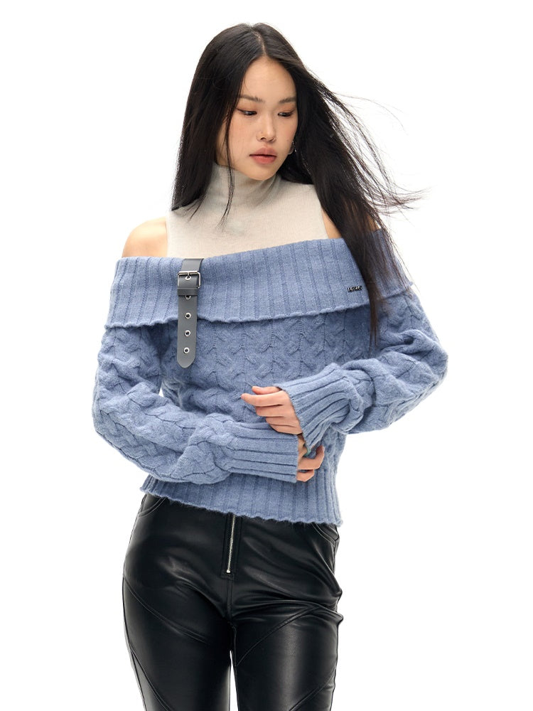 Detachable Belt One-shoulder Sweater