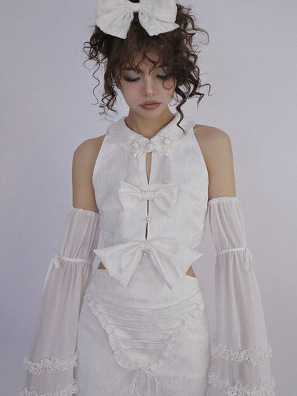 Ribbon Broidery Brass Frill Frill Body Suit