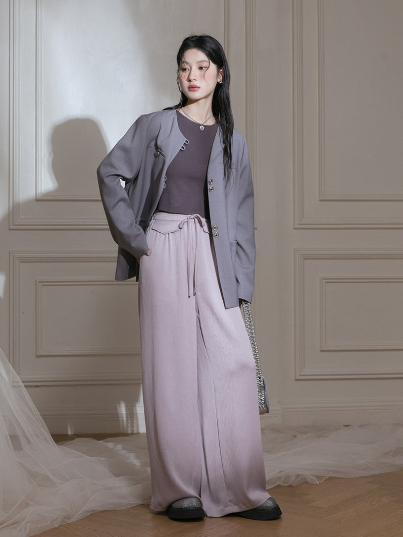 Chinese Style No-Collar Jacket ＆ Vest ＆ Pleated Skirt Set-up