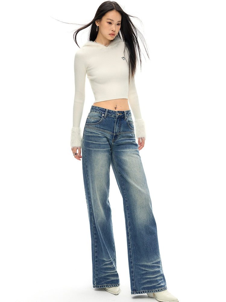 Klassische Fit Straight Whisker Jeans