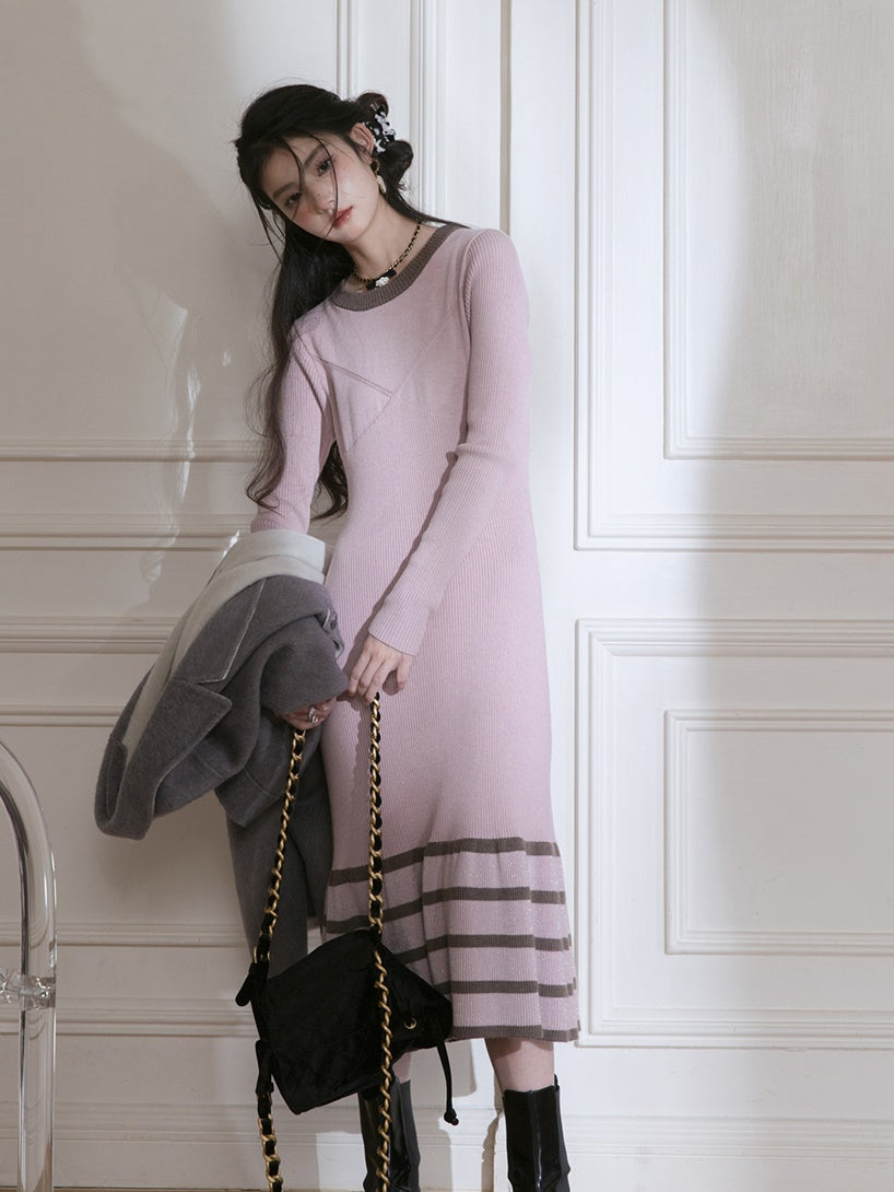 Panel Border Slim Knitted Dress