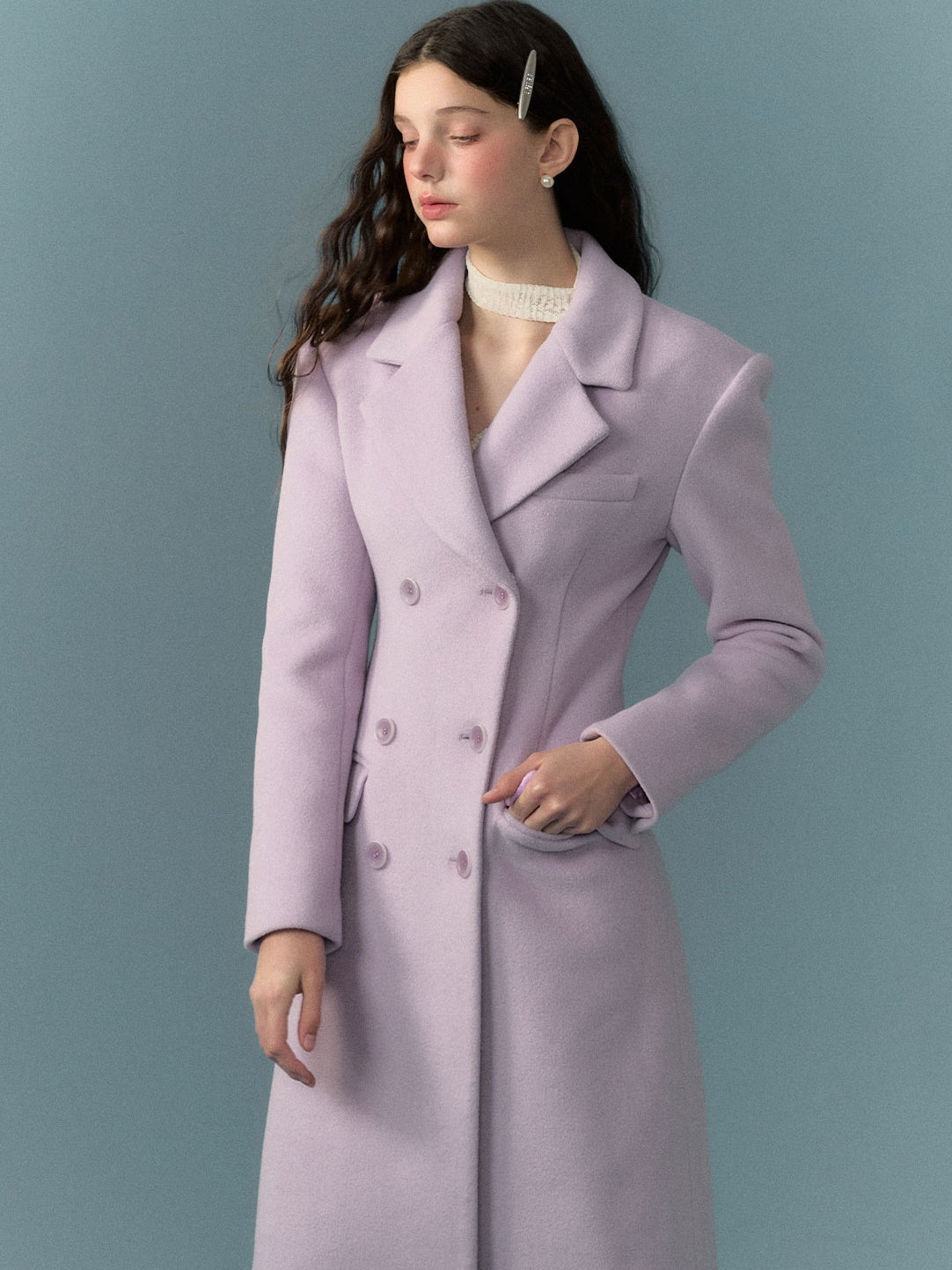 Fur Collar Slim Waist Long Double-breasted Coat