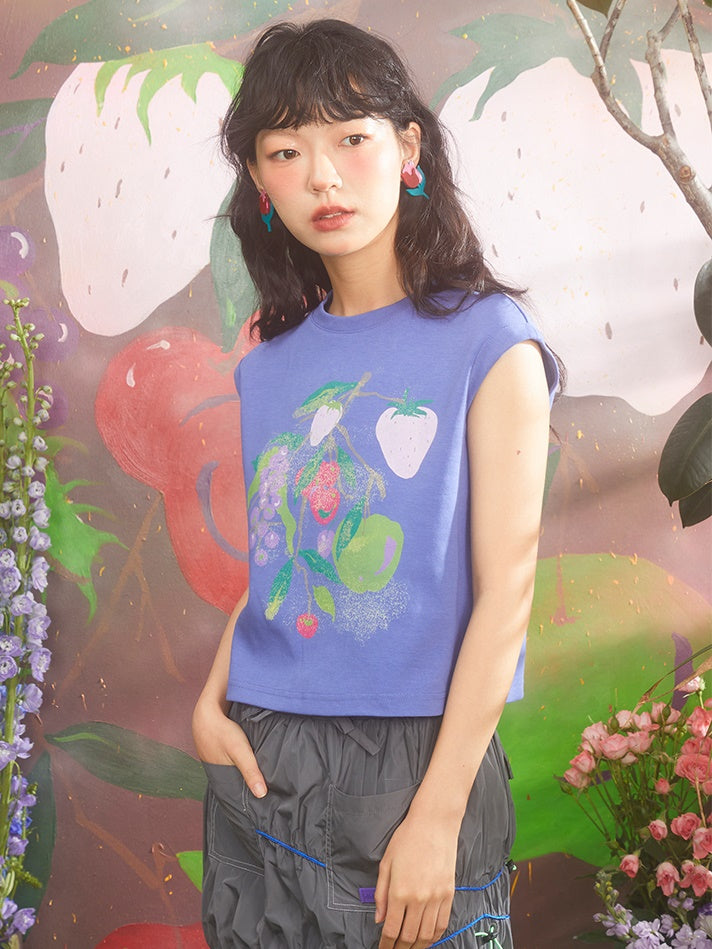 Gradient Fruit Print French Sleeve T-Shirt