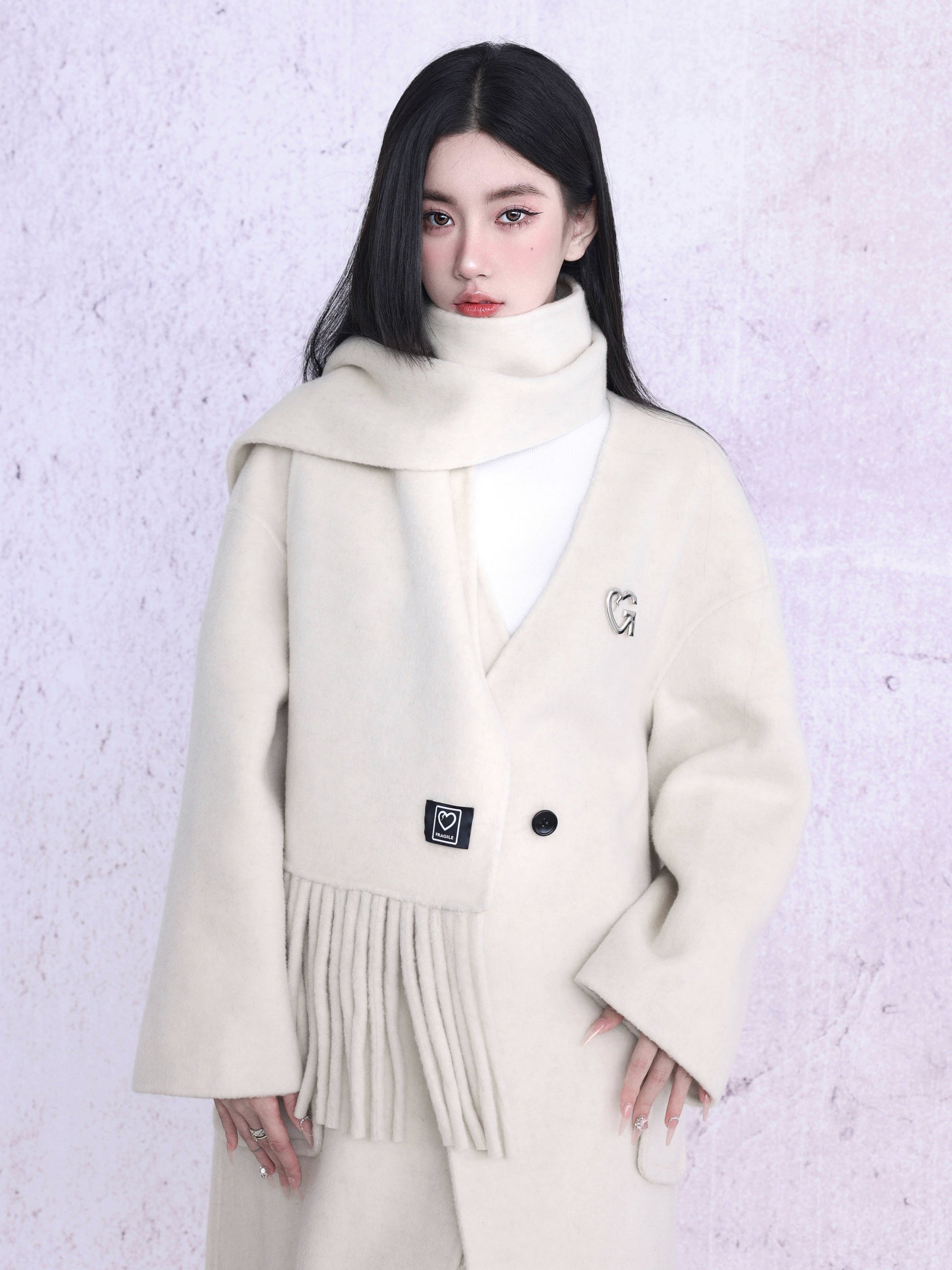 Double-sided Woolen Coat With Muffler