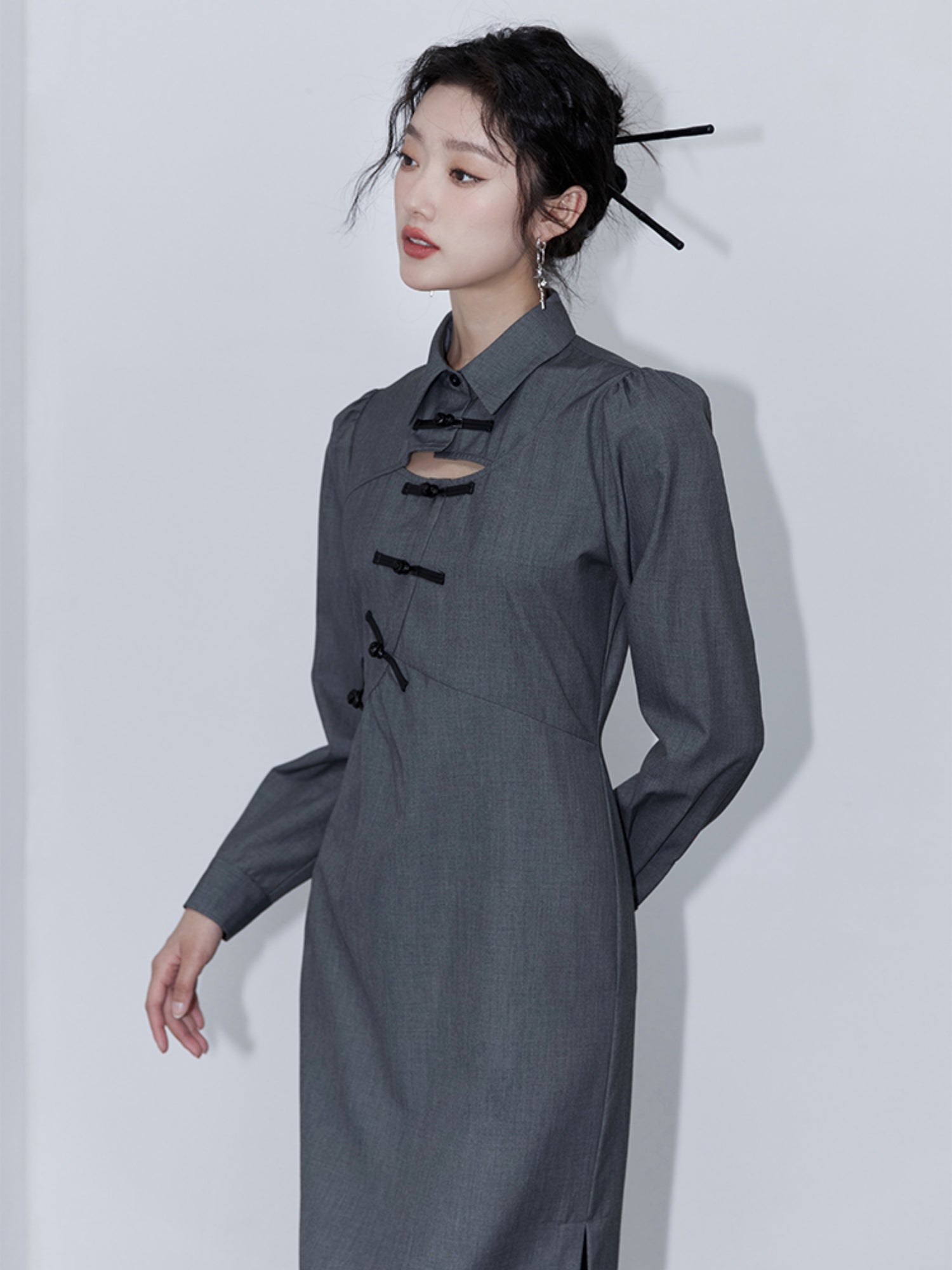 Chinese Style Hollow Mid-length Dress