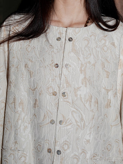 Jacquard Loose No-Collar Jacket