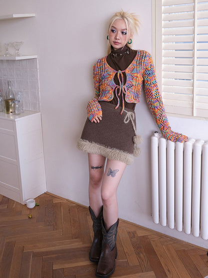 2way Fur Stitch Mini Skirt