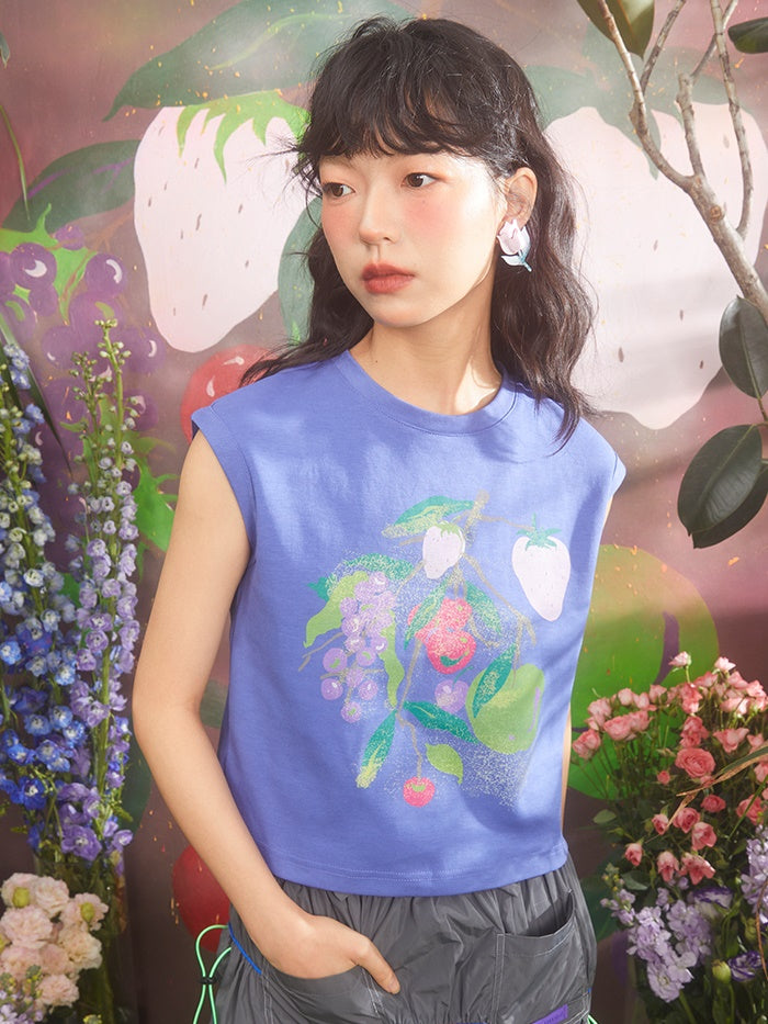 Gradient Fruit Print French Sleeve T-Shirt