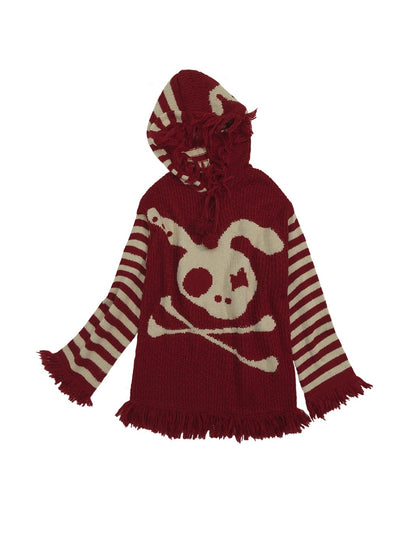 Skull Rabbit Loose Knitted Hooded Pullover