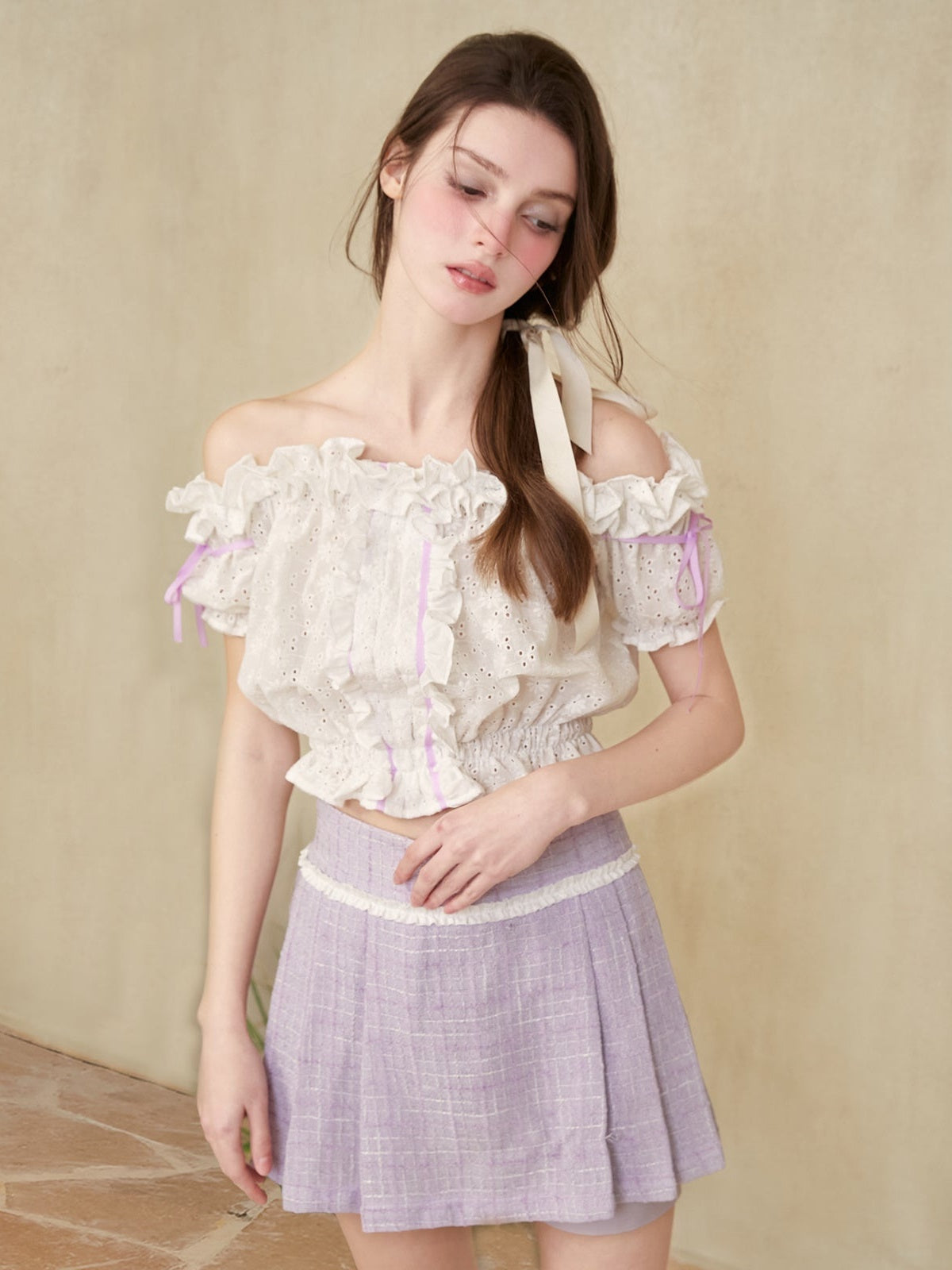 2Way Cutwork Lace Gather Short Top