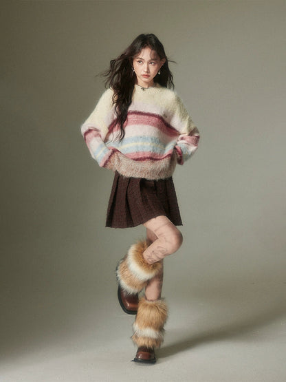 Colorful Border Round Neck Sweater