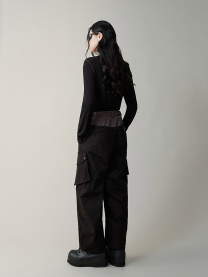 Double Waist Splicing Drawstring Wide Leg Pants